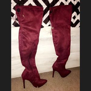 Maroon knee high boots